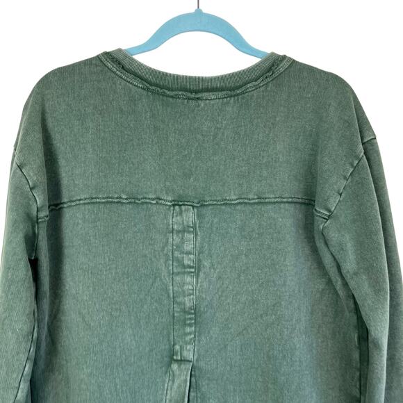 ANTHROPOLOGIE Pilcro Olive Green Terry Split Hem Tunic Top Distressed Cotton - Picture 5 of 16